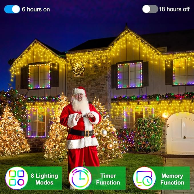 82FT LED Christmas Lights Outdoor with 176 Drops, Christmas Decorations Hanging Lights 616 LED 8 Modes, Outsite Fairy String Lights for Wedding Party Holiday Winter Wonderland Decorations Warm White