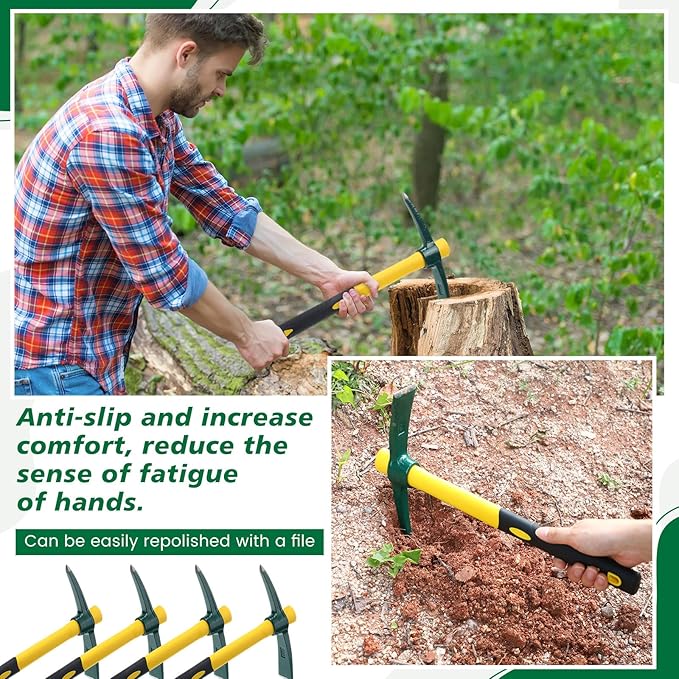 Lothee 6 PCS Pick Mattock Hoe 15 Inch Heavy Duty 1.5Lbs Forged Garden Pick Axe with Rubber Non-Slip Handle Weeding Mattock Hoe Agriculture Hand Tools for Weeding Cultivating Camping or Prospecting