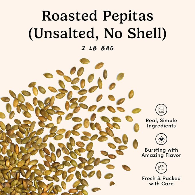 Nuts.com – Roasted Pepitas – 2 Lb Bag, Unsalted No Shell Pumpkin Seeds, Healthy Snack for Adults & Kids, Rich in Protein, Fiber & Calcium – Keto Friendly, Vegan, Gluten-Free & Kosher Pareve