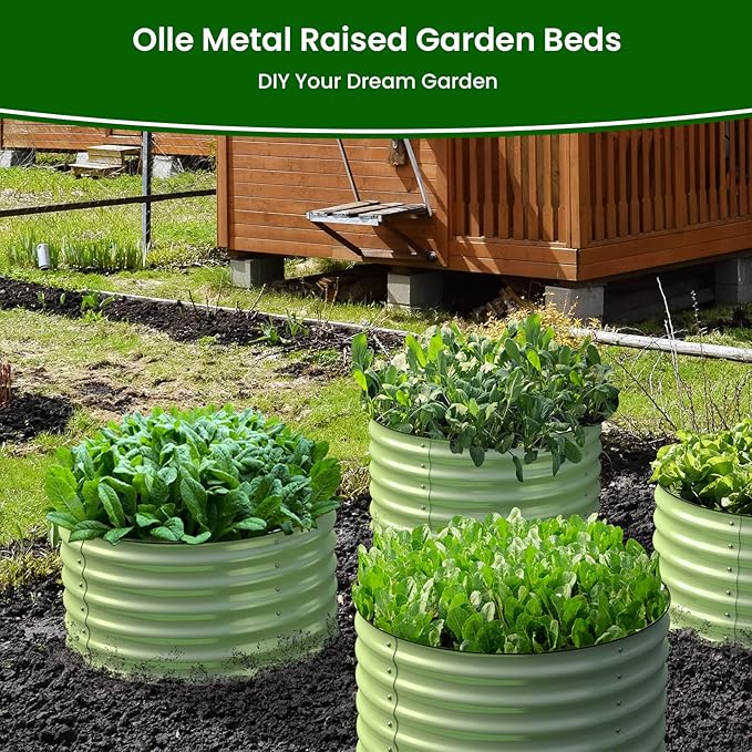 Olle Twin Round Metal Raised Garden Beds Outdoor for Vegetables, 17" Tall Galvanized Raised Garden Bed Raised Planter Box, Backyard Garden Box Patio Planter Raised Beds, Sage Green 24" X 17"