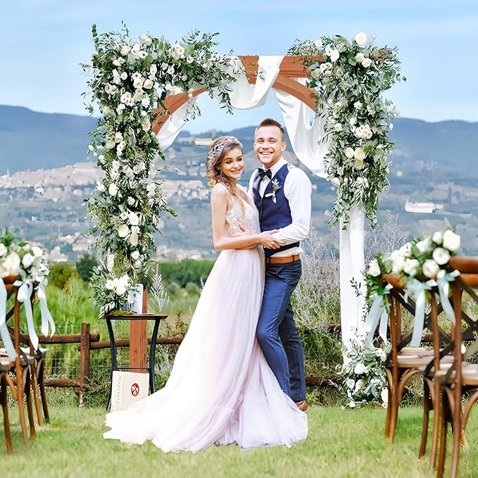 Happygrill Wood Garden Arbor, 84 Inch Outdoor Archway Pergola w/Decorative Hanging Roof & Side Climbing Trellis, Garden Arch for Climbing Plants, Wedding Ceremony Decoration, Lawn, Party