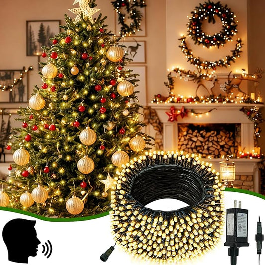 Voice Controlled Christmas Lights Outdoor, 75.8ft 200 LED Extendable Twinkle String Lights with 7 Voice Commands, 12 Modes & Timer, Waterproof Christmas Tree Lights for Party Garden (Warm White)