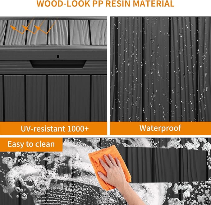 45 Gallon Resin Deck Box, Lockable Patio Outdoor Storage Box for Furniture, Garden Tools and Tools Storage, Waterproof Outside Storage Boxes - Black