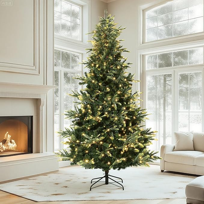 6.5ft Pre-lit Artificial Christmas Tree,Spruce Prelit Christmas Trees for Home,Office,Party Thickened PE&PVC Branch Tips & UL Listed Lights Incandescent Warm White,Fire-Resistant Automatic Branches