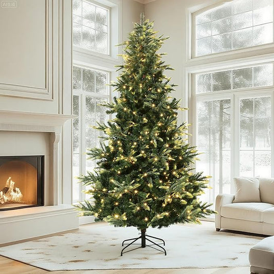 7.5ft Pre-lit Artificial Christmas Tree,Spruce Prelit Christmas Trees for Home,Office,Party Thickened PE&PVC Branch Tips & UL Listed Lights Incandescent Warm White,Fire-Resistant Automatic Branches