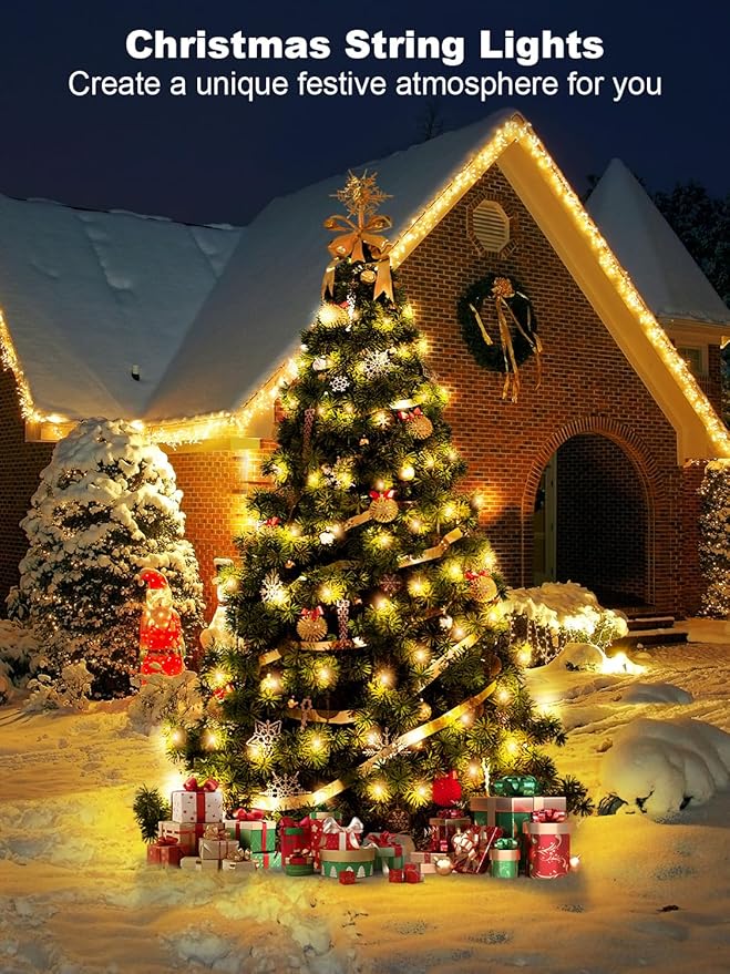 300 LED String Lights Outdoor, 100FT Warm White Christmas Lights for Outside with Remote, Timer Memory Function, 8 Modes Waterproof Fairy Lights Plug in, for Xmas Tree Bedroom Patio Party