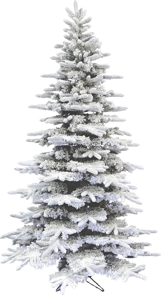 Fraser Hill Farm 10-ft. Pine Valley Flocked Christmas Tree, Huge Fake Christmas Tree with No Lights, Unlit Snowy Artificial Christmas Tree, Festive Indoor Holiday Decoration