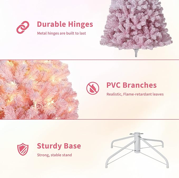 GarveeHome 7.5ft Prelit Artificial Christmas Tree with 450 RGB & Warm White Lights, Pre-Lit Snow Flocked Christmas Tree, Foldable Base,Holiday Decoration for Home, Office, Party,Pink Gradient