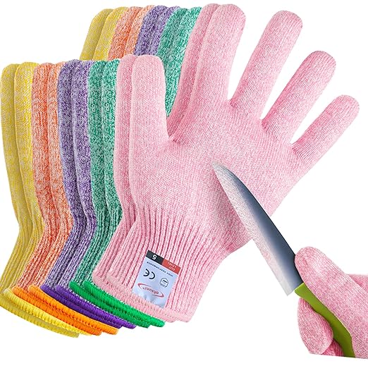 Cutting Gloves, 5 Pairs of Cut Resistant Gloves Food Grade, Cut Resistant Gloves for Kitchen, Oyster Shucking, Fish Fillet Processing, Carving Wood and Gardening(Medium-Macaron)