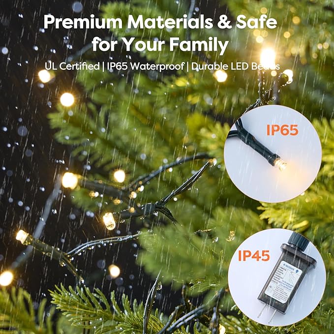 Christmas Tree Lights with Remote 400 LEDs Christmas Lights for Tree with 8 Lighting Modes, Timer and Memory Function, Indoor Outdoor String Lights for 6 ft-10 ft Xmas Tree Decorations(WarmWhite)