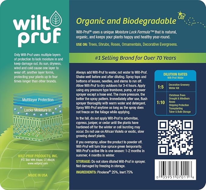 Wilt-Pruf® Concentrate | Organic Plant Protector | Professional-Grade Moisture Retention | 1 Gallon (128 oz)