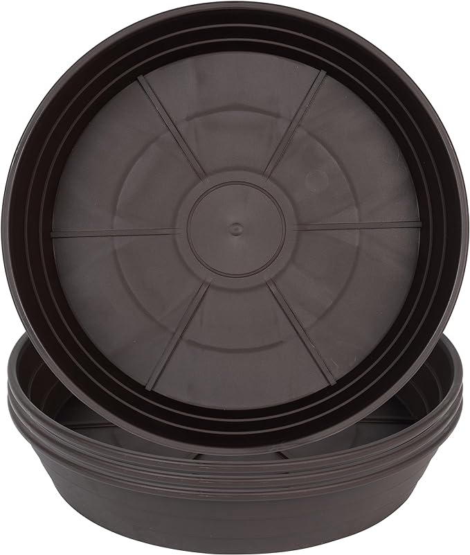 Plant Saucer 6 Inch 4 Pack 6 8 10 12 14 16 18 20 25, Plastic Plant Trays for Pots，Extra-Deep Plant Water Dray Tray, Bird Bath Bowl, Heavy Flower Plant saucers Indoors and Outdoor No Holes 6in-4 brown