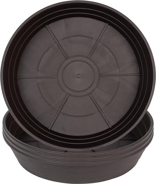 Plant Saucer 6 Inch 4 Pack 6 8 10 12 14 16 18 20 25, Plastic Plant Trays for Pots，Extra-Deep Plant Water Dray Tray, Bird Bath Bowl, Heavy Flower Plant saucers Indoors and Outdoor No Holes 6in-4 brown
