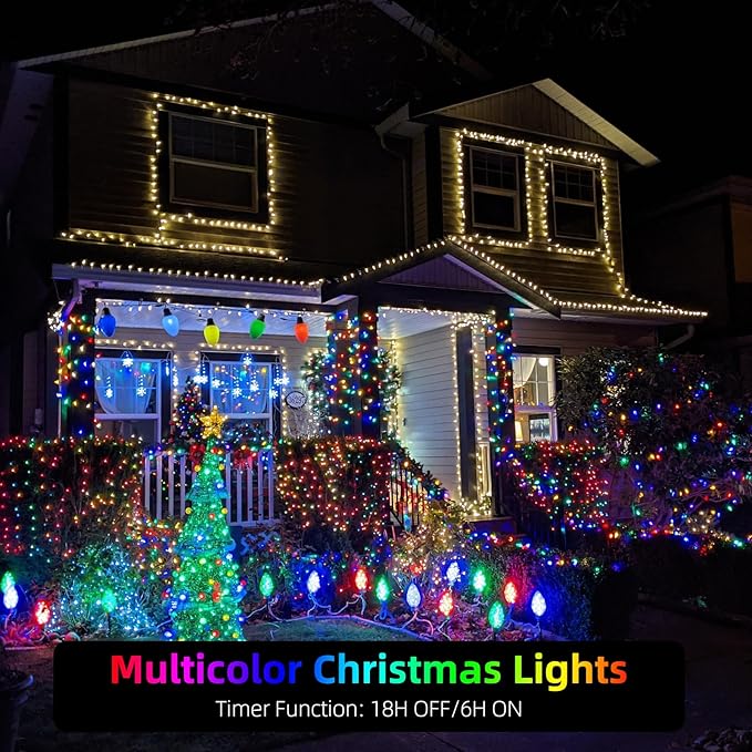 XTF2015 262FT 800 LED Christmas String Lights, Christmas Lights Plug 8 Modes Memory Function with Timer, UL Certified Outdoor Indoor Fairy Light Christmas Tree, Patio, Party (Multicolor)