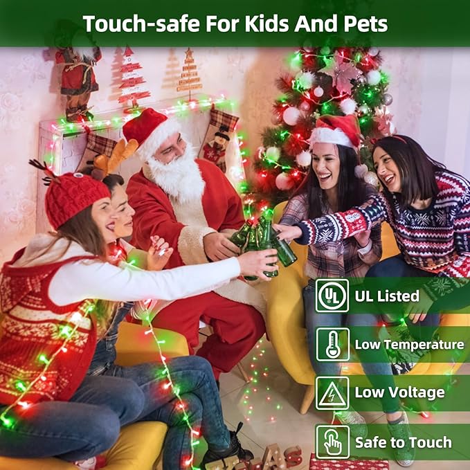 300LED Christmas Lights Outdoor Indoor Use, 12 Lighting Modes 75ft Christmas Tree Lights with Timer, Dimmable Red & Green LED StringLights Waterproof for Yard Tree Wedding Party Holiday Red & Green