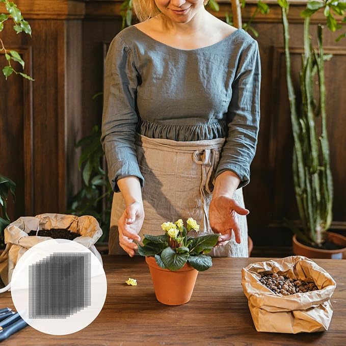 15 Pack Flower Pot Hole Mesh Pad, 11.8 * 7.8 Inch Bonsai Pot Mesh Plant Drainage Mesh Hole Screens Gasket Keep Soil from Flowing Away (Black)
