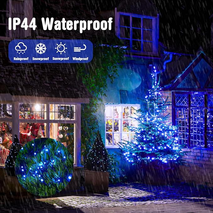 JMEXSUSS 250 LED Blue Halloween Lights: 91.5ft Extendable Green Wire Blue Christmas Lights Indoor Outdoor Waterproof with 8 Modes for Christmas Tree, Garden, Patio, Party, Holiday Decorations