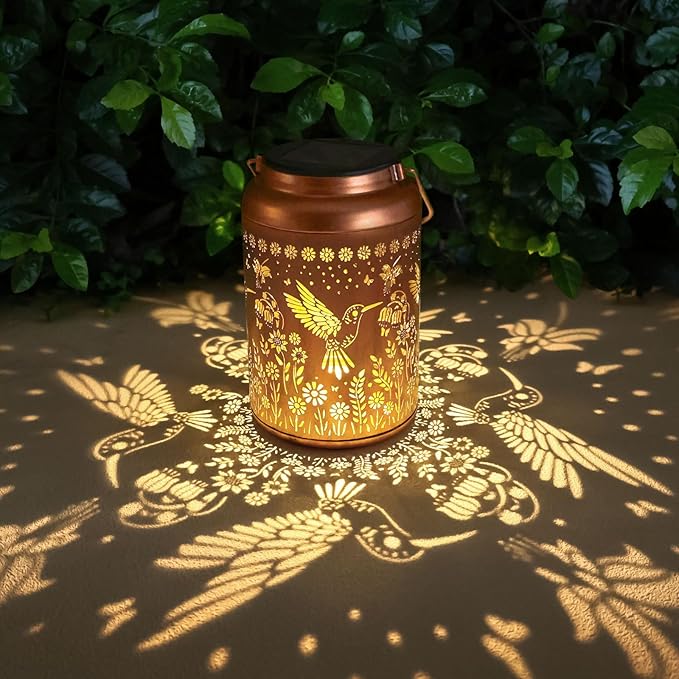 2Pack Hummingbird Solar Lanterns Outdoor Waterproof Lantern Garden Decor Gifts for Women Mom Grandma Hanging Solar Lights Metal Decoration Christmas Outside for Yard, Patio,Porch, Tabletop, Pathway