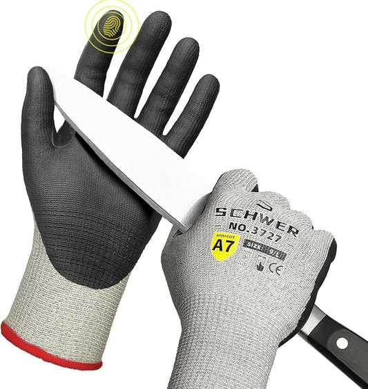 High Level Cut Resistant Work Gloves for High Risk Work, ANSI A7 Cutting Gloves with Reinforced Thumb, Used for WoodWorking, Construction, Non Slip, Durable, Breathable & Cool, L, 1 pair, PR3727
