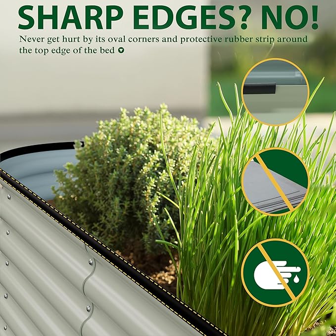 MUPATER 24''H Modular Garden Bed Outdoor for Vegetables, 9-in-1 Galvanized Steel Planter Box with 2 Aluminum Support Rods, 6x3x2FT Raised Garden Bed Kit Oval for Herbs and Flowers, Garden, Beige