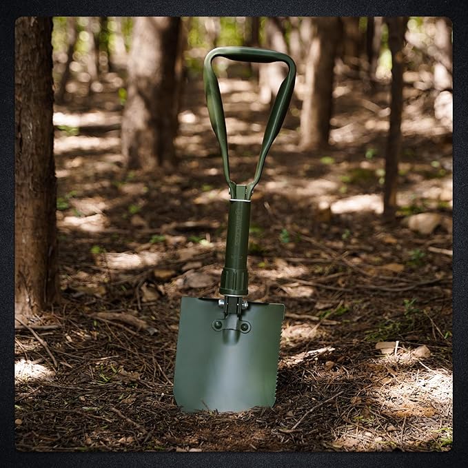 REDCAMP 23" Military Folding Camping Shovel w/Cover,Portable Shovel with High Manganese Steel, Tactical Entrenching Tool Tri-fold Handle Shovel for Camping Hiking Sand Mud Snow Beach, Green 2.5Lbs