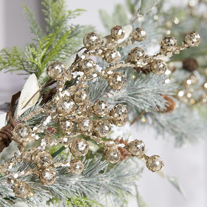 WBHome 2PCS 6ft Mixed Snowy Norway Spruce & Pine Branch with Shimmy Berries Mantle Christmas Garland, Winter Flocked Garland for Christmas Holiday Seasonal Indoor/Outdoor Home Decor