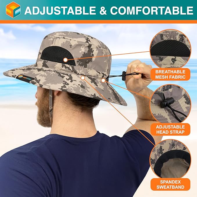 SUN CUBE Wide Brim Sun Hat Men Women, Fishing Hats Sun UV Protection, Mens Hiking Bucket Hat Safari Beach Boonie, UPF 50+