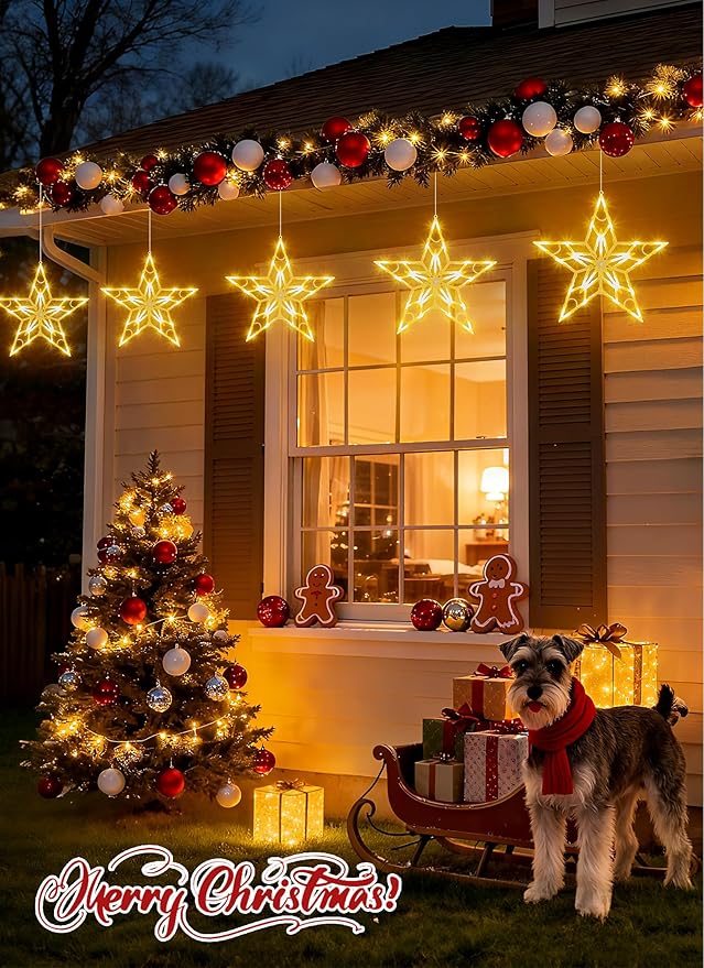 Christmas Pathway Lights Outdoor, 10 Large Outside Christmas Star Lights Decorations for Yard, Waterproof Stake Decorative Star Light for Sidewalk Lawn Path Walkway Driveway Marker, Warm White