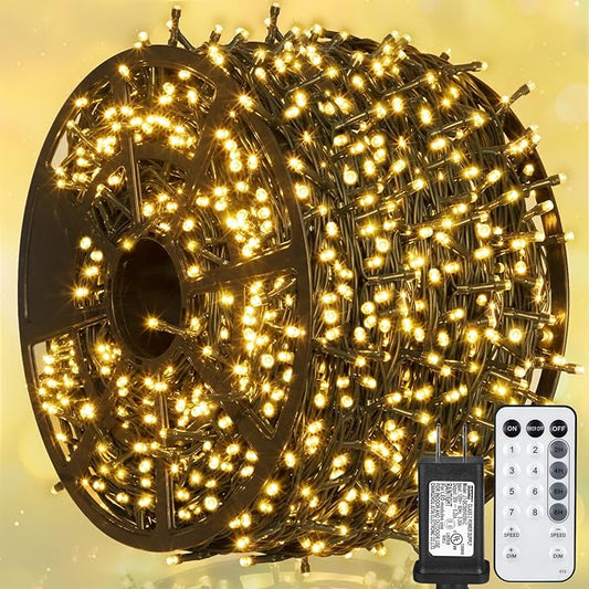 Weillsnow 328 FT 1000 LED Christmas String Lights with Remote & Timer, 8 Lighting Modes Twinkle Lights, Waterproof Fairy Lights For Outdoor Bedroom Backyard Tree Wall Christmas Decoration (Warm White)