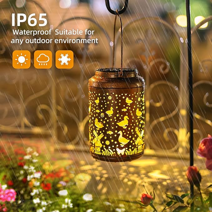 Duck Solar Lanterns Outdoor Waterproof Hanging Solar Lights Duck Garden Decor Gifts for Women Men Metal Lantern Decoration Outside for Yard, Patio, Backyard, Porch, Pathway, Lawn
