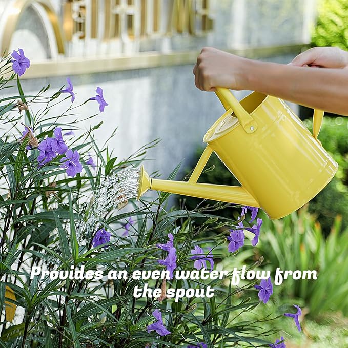 1 Gallon Watering Can for Plants, Watering Cans for Indoor&Outdoor Gardening, Galvanized Steel Watering Pot with Removable Spout, Metal Water Can with Ergonomic Movable Handle(Cute Yellow)