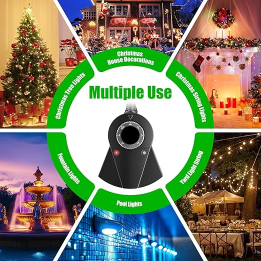 Outdoor Light Timer Waterproof, 24 Hours Plug in Timer with 2, 4, 6 or 8 Hours Countdown Mode, 3 Grounded Dusk to Dawn Electrical Outlet for Outdoor Backyard Garden Patio Lights Christmas Decorations