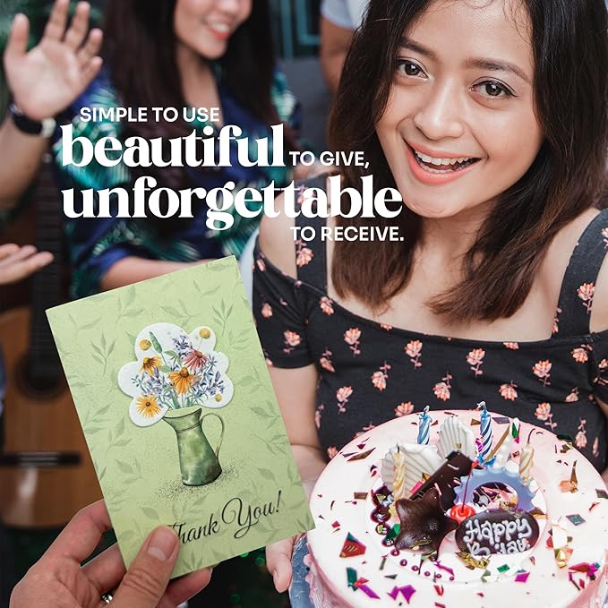 Seed Paper Thank You Cards – 4 Plantable Bouquet Inserts with Wildflower Seeds, 4 Greeting Cards & Envelopes, Unique Gift for Mothers, Garden Lovers, Birthdays, Weddings & Special Occasions