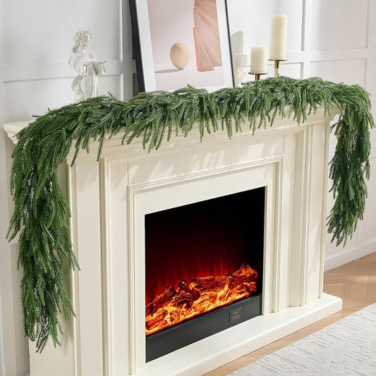 4Pcs Norfolk Pine Garlands 6FT, Christmas Decorations Indoor, Real Touch Hanging Xmas Garland, Realistic Holiday Wall Decor, Artificial Greenery for Mantle, Fireplace, Table, Tree, Outdoor