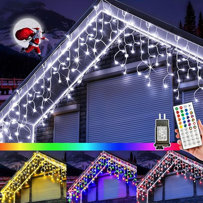 52FT Waterproof Christmas Lights Outdoor with 504 LED 8 Modes and Timer Curtain Lights Outside for Garden Holiday Gatherings Indoor Outdoor Decorations Plug in Hanging Fairy String Lights