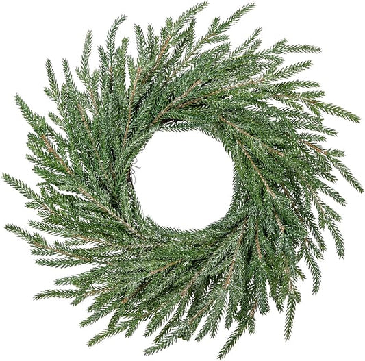 Norfolk Pine Wreath, 16 inch Christmas Wreath for Front Door Christmas Door Wreaths Artificial Pine Green Wreath for Wall Window Mantle Indoor Outdoor Christmas Decorations
