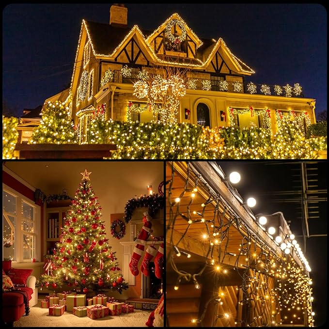 105FT 300LEDs Christmas Lights Outdoor Indoor 8 Modes for Christmas Tree Party Decoration, 100% UL Listed (Warm White)