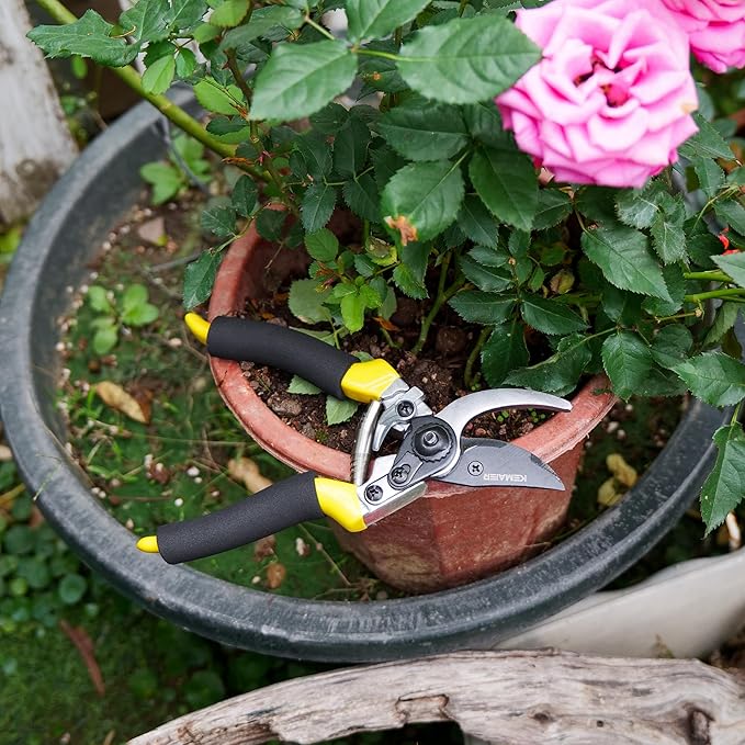 Pruning Shears for Gardening, Professional Garden Shears with Non-Slip Ergonomic Handles & Blade Cover, Sharp Garden Clippers for Trimming Branches, Shrubs, and Plants