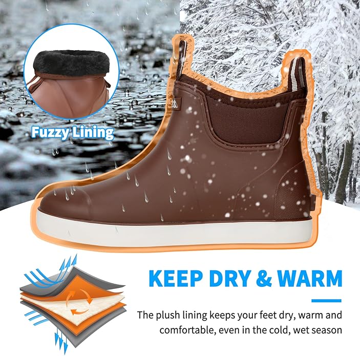 Mens Deck Boots, Saltwater Fishing Booties Rubber Waterproof Ankle Rain Boots, High-performance Footwear Chelsea Boots for Gardening Fishing Boating Camping Sailing