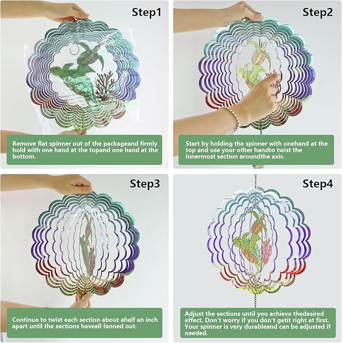 Turtle 3D Wind Spinner Kinetic Metal Art Hanging Wind Spinner Outdoor Decoration Ocean Ornaments Decor for Yard and Garden