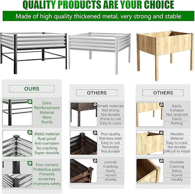 Doniks Raised Garden Bed with Legs, 48×48×32in Large Outdoor Metal Galvanized Garden Planting Box,1000lb Capacity for Vegetables Lawn Green Flowers, Fruits, Terrace