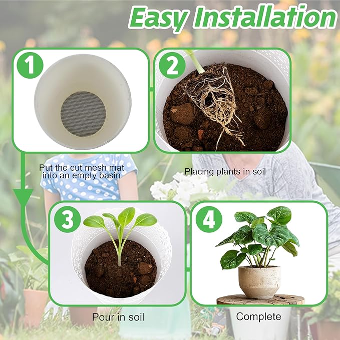 50pcs Round Bonsai Mesh, 4 Inch Mesh for Plant Pots, Prevent Soil Loss, Plastic Drainage Meshes,Bonsai Bottom Drainage Insert for Garden Outdoor Potted Plants,Black