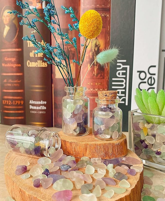 QINJIEJIE Fluorite Aquarium Gravel Rocks Decor Polished Tumbled Stones Chips Stone Crushed Healing Crystal Quartz Gemstone Bulk for Vase Filler Fish Tank Pea Gravel Fountain Potted 0.55lbs