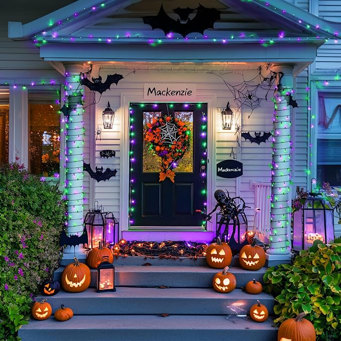 JMEXSUSS 250 LED Purple and Green String Lights Outdoor Waterproof with 8 Modes for Party Garden Patio Halloween Decorations