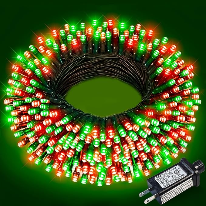 Christmas Lights, 66FT 200 LED Christmas Tree Lights with 8 Modes Waterproof, Plug in Extendable Green Wire Xmas Decorations Light for Indoor House Yard Party Holiday Decor, Red Green