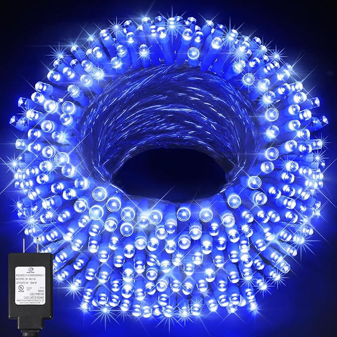 KNONEW 197FT 500 LED Christmas Lights Outdoor String Lights 8 Modes & Memory Fairy Light Plug in Waterproof LED String Lights for Xmas Yard Tree Wedding Party Holiday Decorations (Blue)