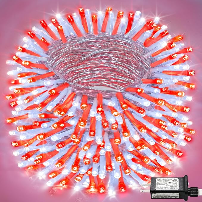 165FT 500 LED Christmas Lights, Plug in Christmas String Lights with Waterproof, 8 Modes Twinkle Fairy Lights for Xmas Garden Tree Holiday Decorations, Red White