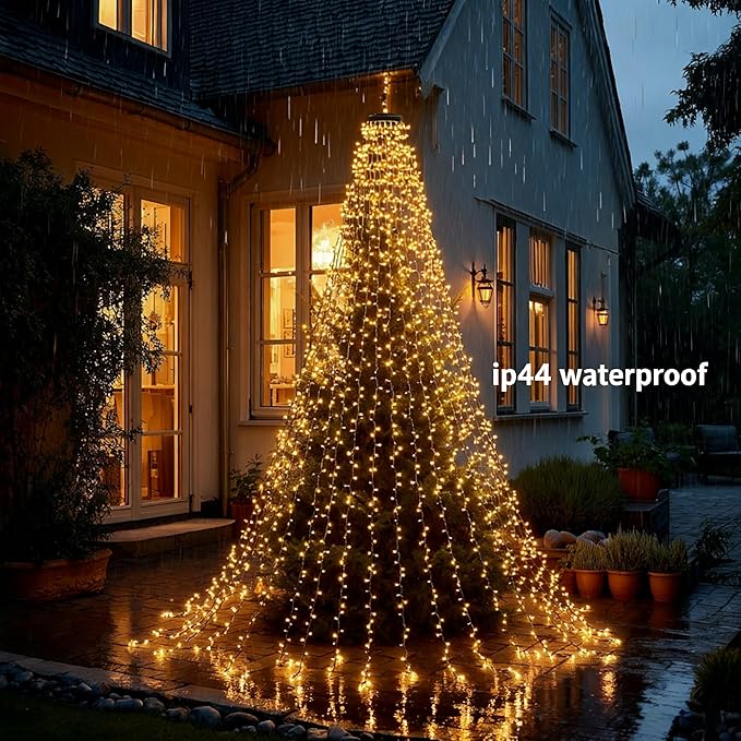 Dazzle Bright Christmas Tree Lights, 448 LED Waterfall Tree Topper Lights with Remote & 11 Modes, 8.2FT X 16 Lines Christmas Light for Indoor Outdoor Party Xmas Decoration, Warm White & Multi-Colored