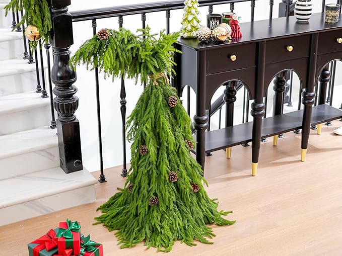 39” Crooked Top Christmas Tree with Pine Cones, Artificial Norfolk Pine Tree for Front Porch Stairs Indoor Outdoor Holiday Christmas Decor Xmas Decorations