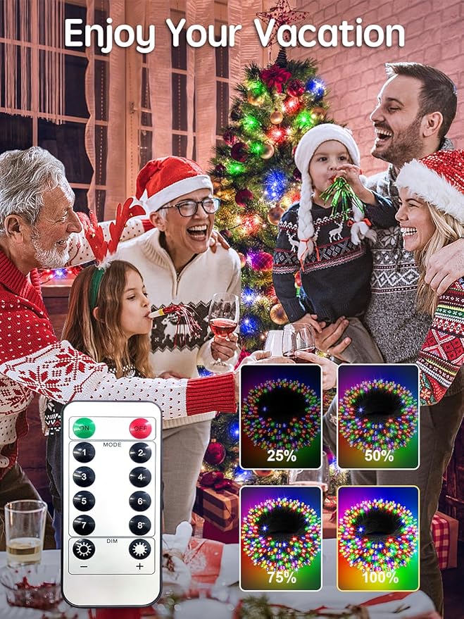 Super Long 344FT Outdoor String Lights, Multicolor Fairy Light, Christmas Lights 1000 LED Waterproof 8 Modes for Patio Bedroom Holiday Party Christmas Tree Wedding Garden